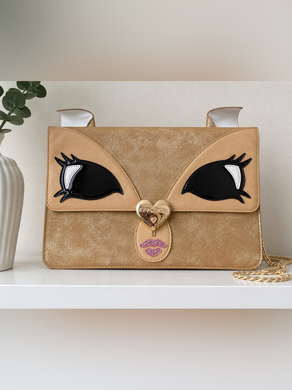 Betsey Johnson Be A Deer Reindeer Face Gold Crossbody Shoulder Bag